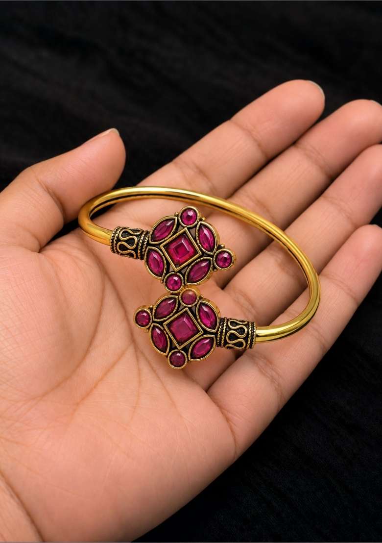 Golden Artificial Stones Alloy Bracelet - Indya