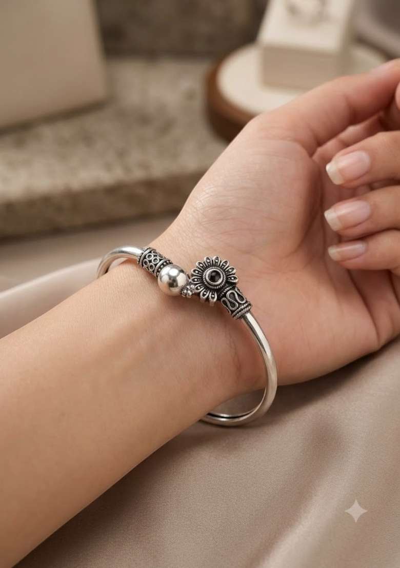 Silver Artificial Stones German Silver Bracelet - Indya