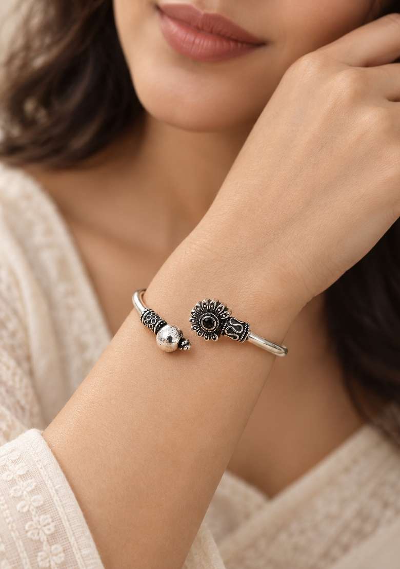 Silver Artificial Stones German Silver Bracelet - Indya