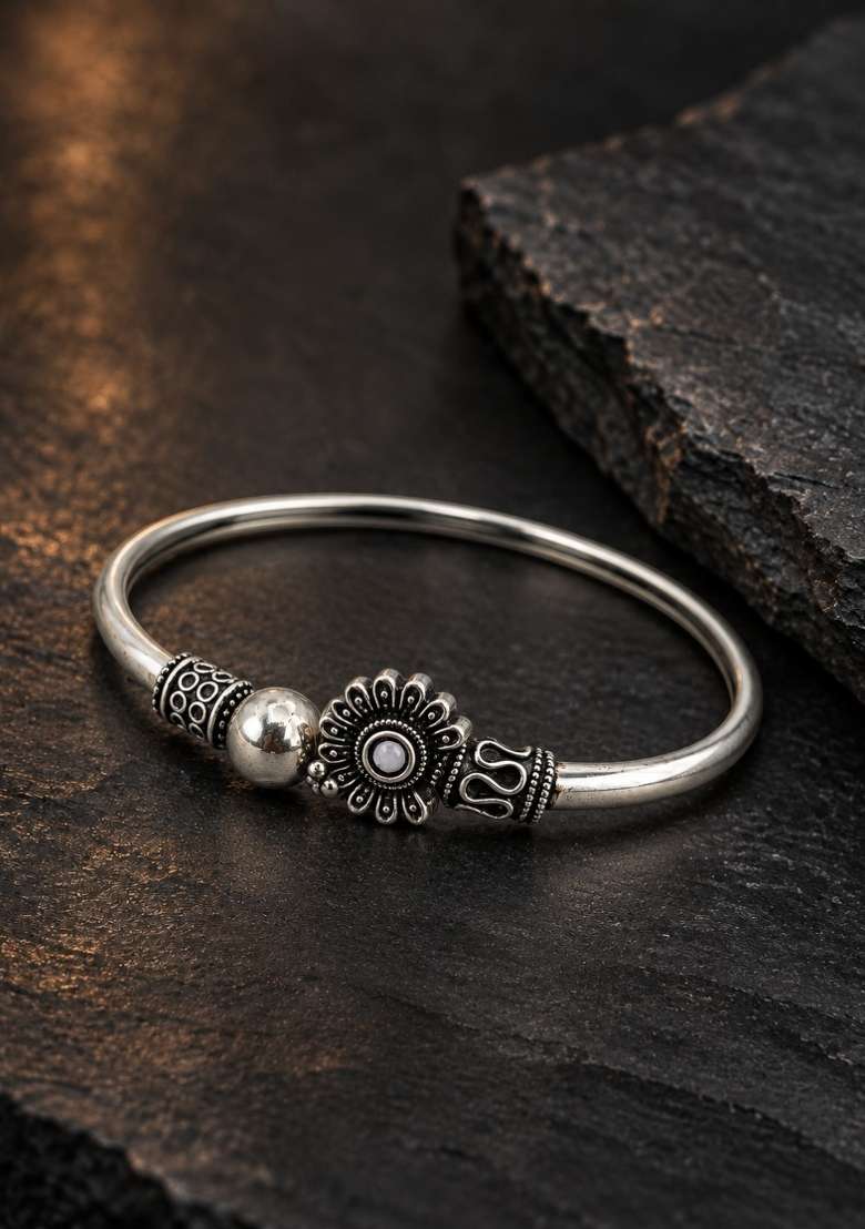 Silver Artificial Stones German Silver Bracelet - Indya