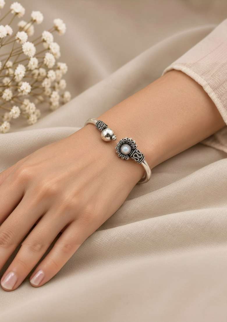 Silver Artificial Stones German Silver Bracelet - Indya