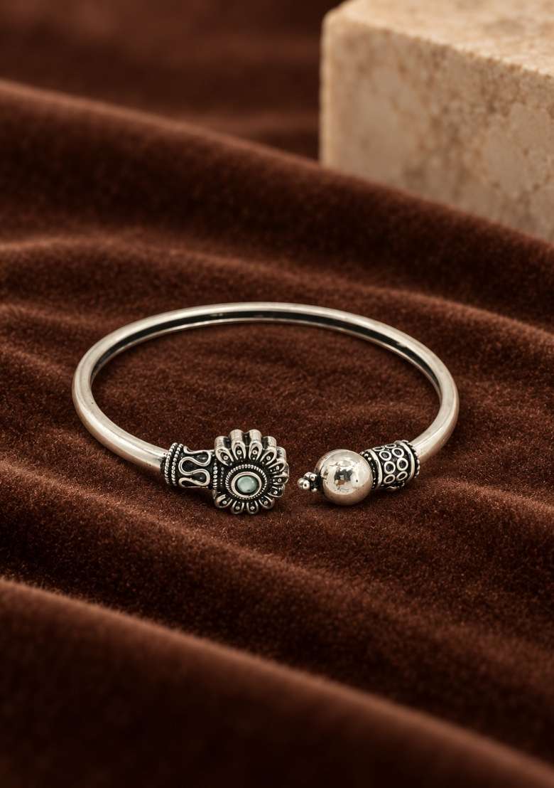 Silver Artificial Stones German Silver Bracelet - Indya