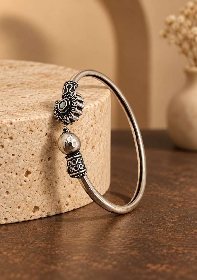 Silver Artificial Stones German Silver Bracelet - Indya