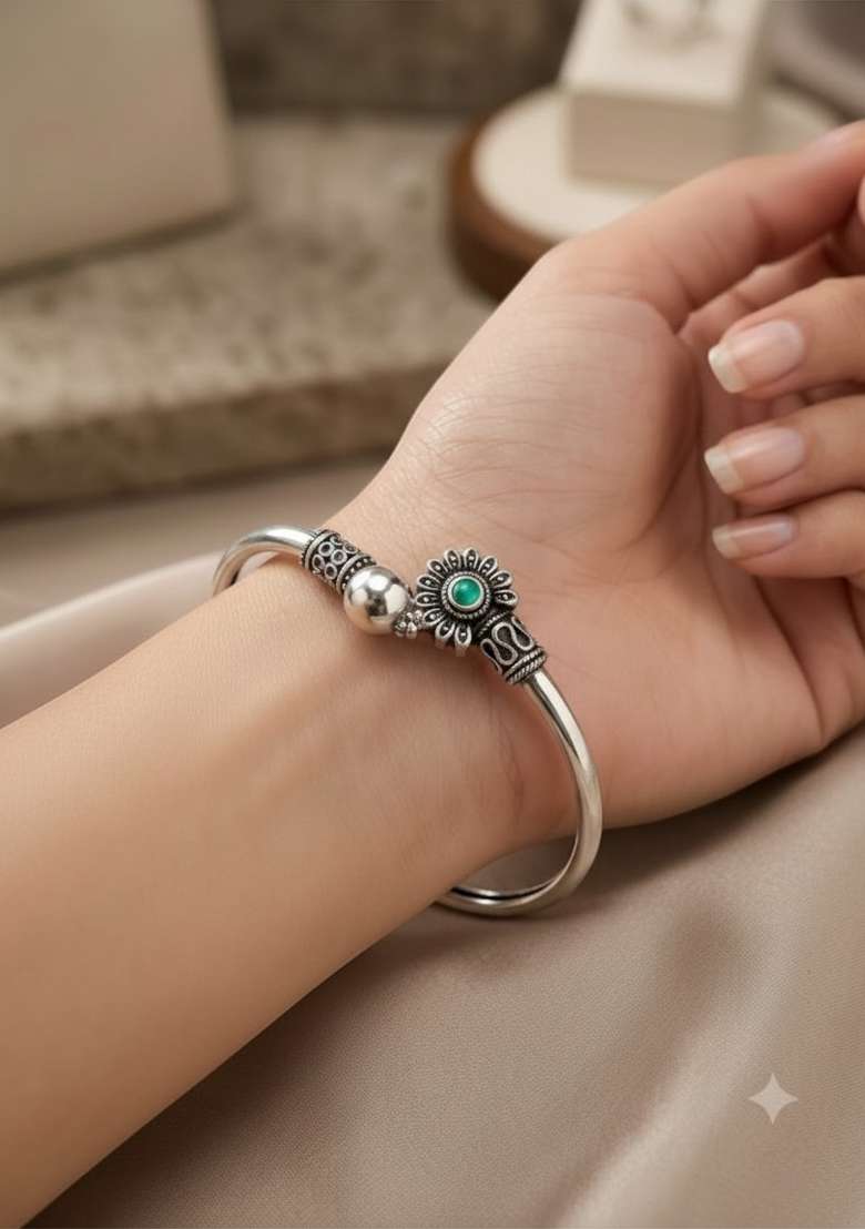 Silver Artificial Stones German Silver Bracelet - Indya