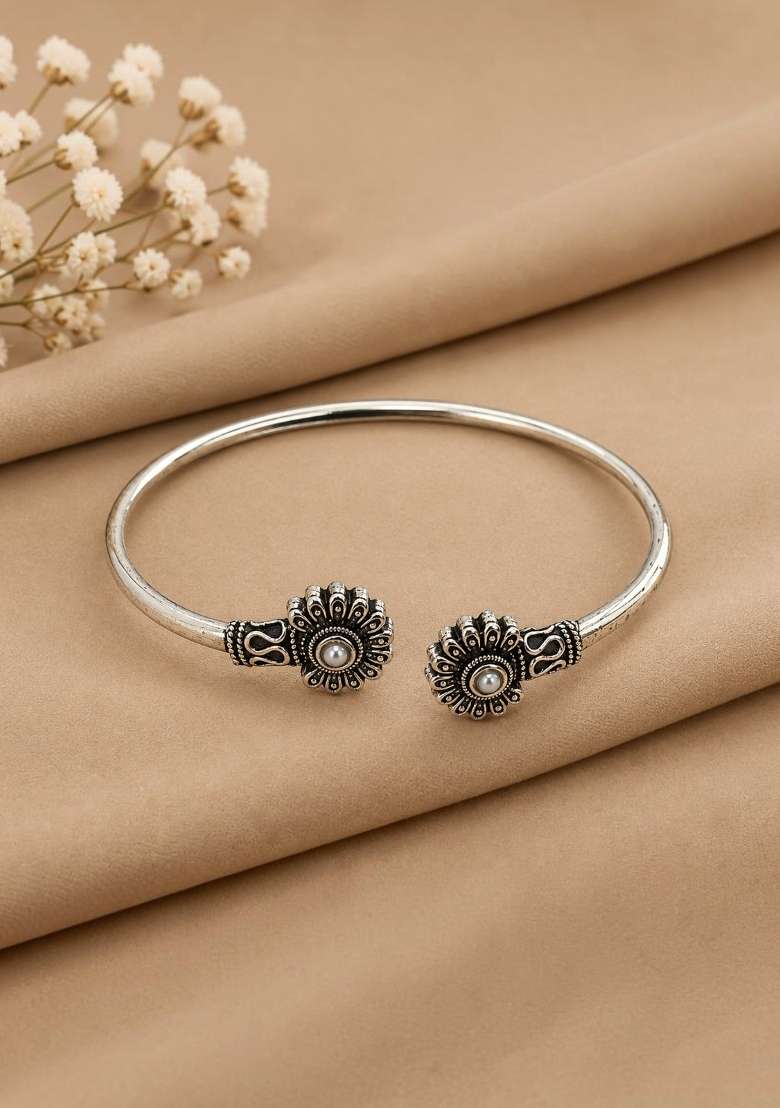 Silver Artificial Stones German Silver Bracelet - Indya
