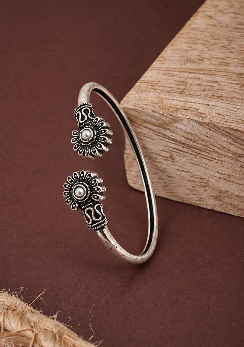 Silver Artificial Stones German Silver Bracelet - Indya