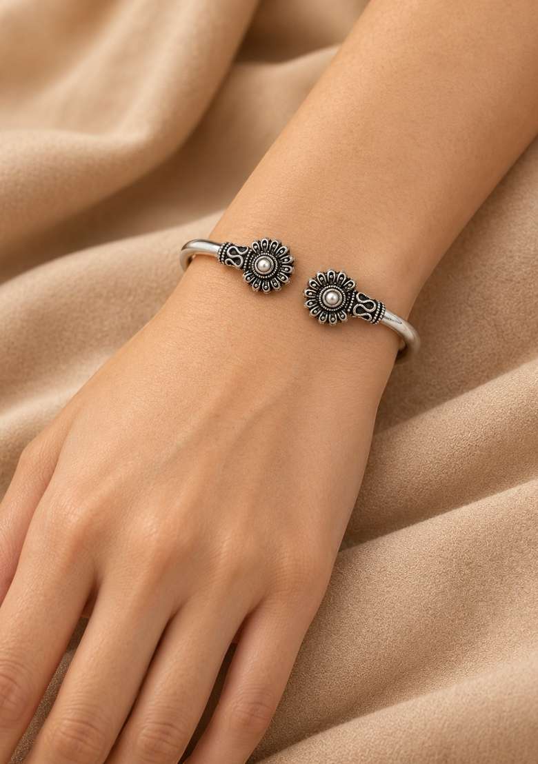 Silver Artificial Stones German Silver Bracelet - Indya