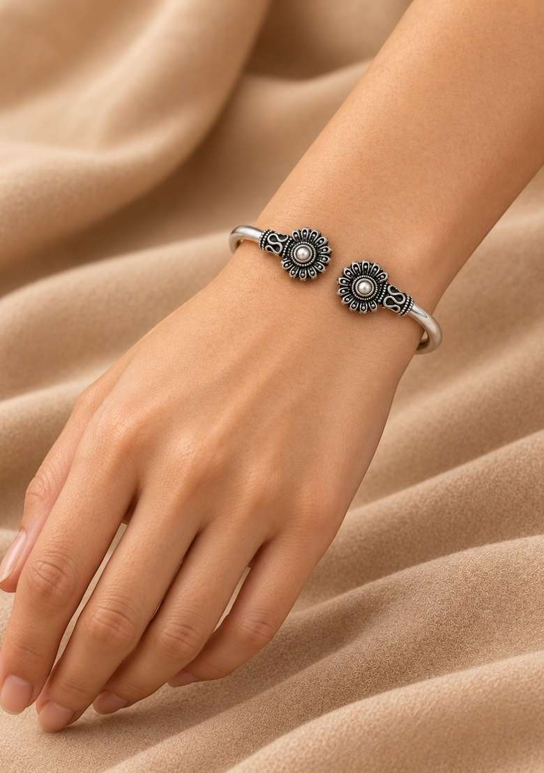 Silver Artificial Stones German Silver Bracelet - Indya