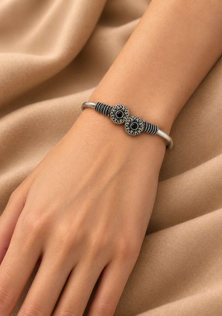 Silver Artificial Stones German Silver Bracelet - Indya