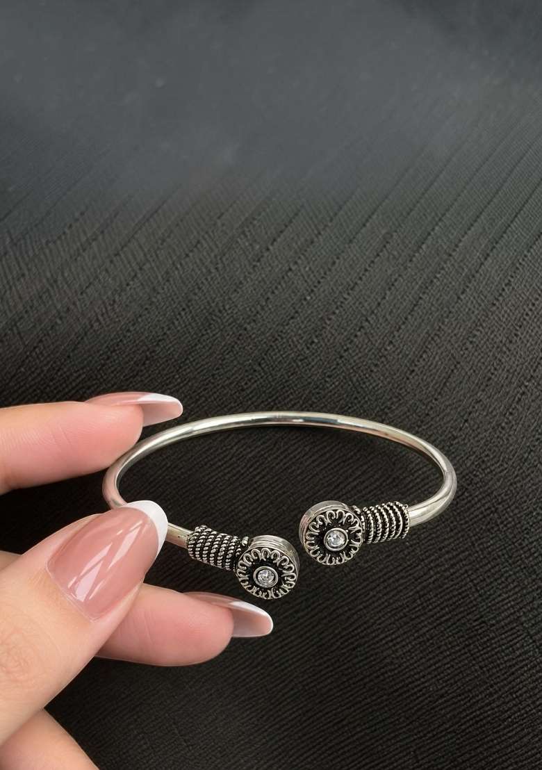 Silver Artificial Stones German Silver Bracelet - Indya