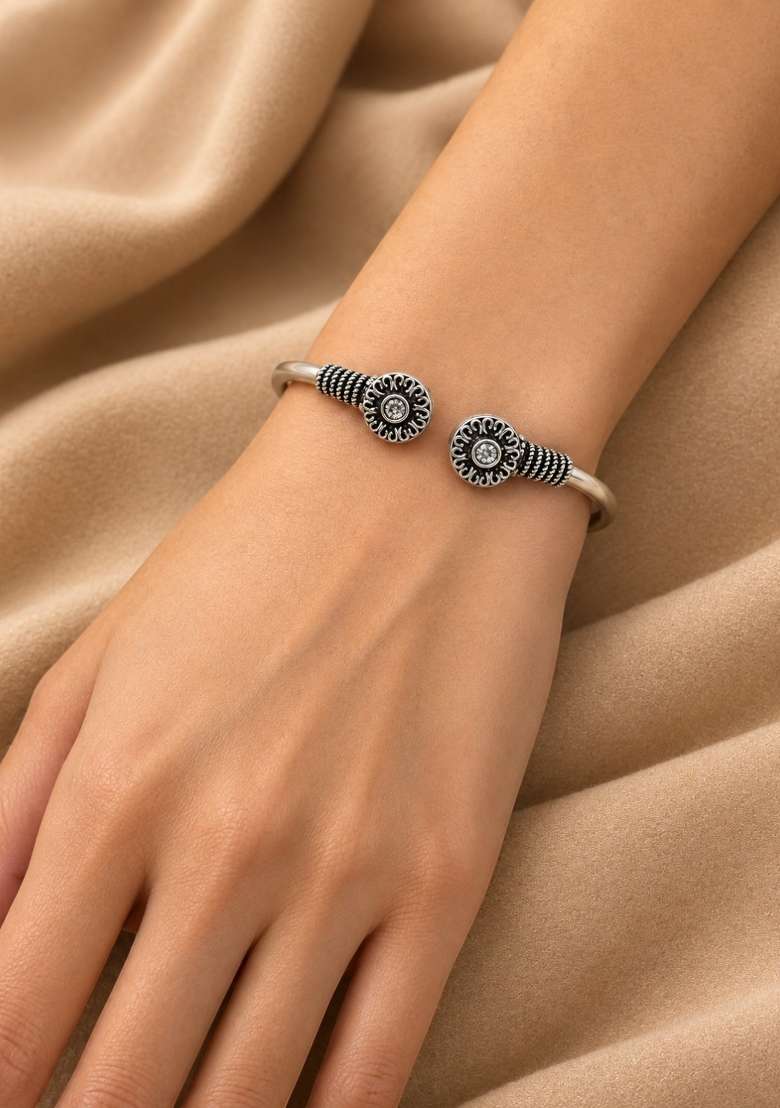 Silver Artificial Stones German Silver Bracelet - Indya