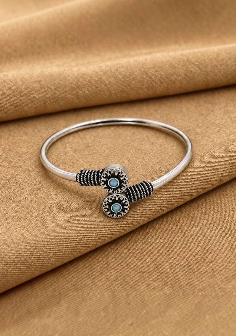 Silver Artificial Stones German Silver Bracelet - Indya