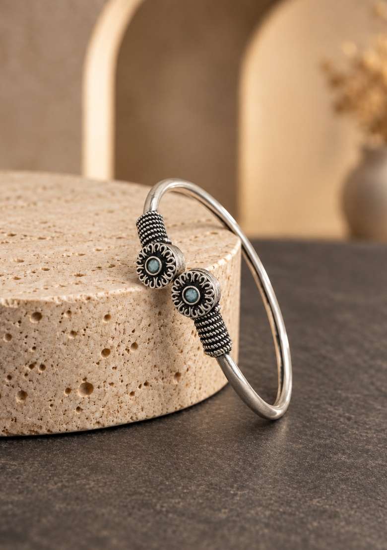 Silver Artificial Stones German Silver Bracelet - Indya