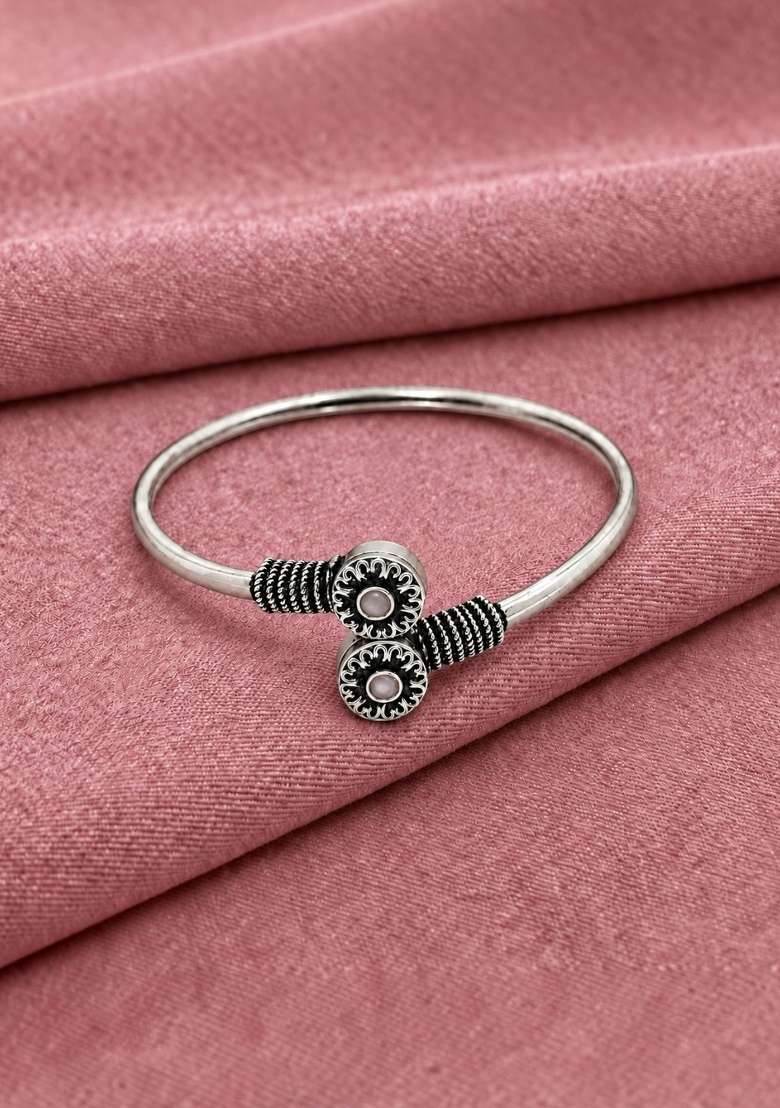 Silver Artificial Stones German Silver Bracelet - Indya
