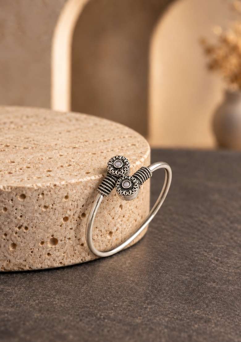 Silver Artificial Stones German Silver Bracelet - Indya