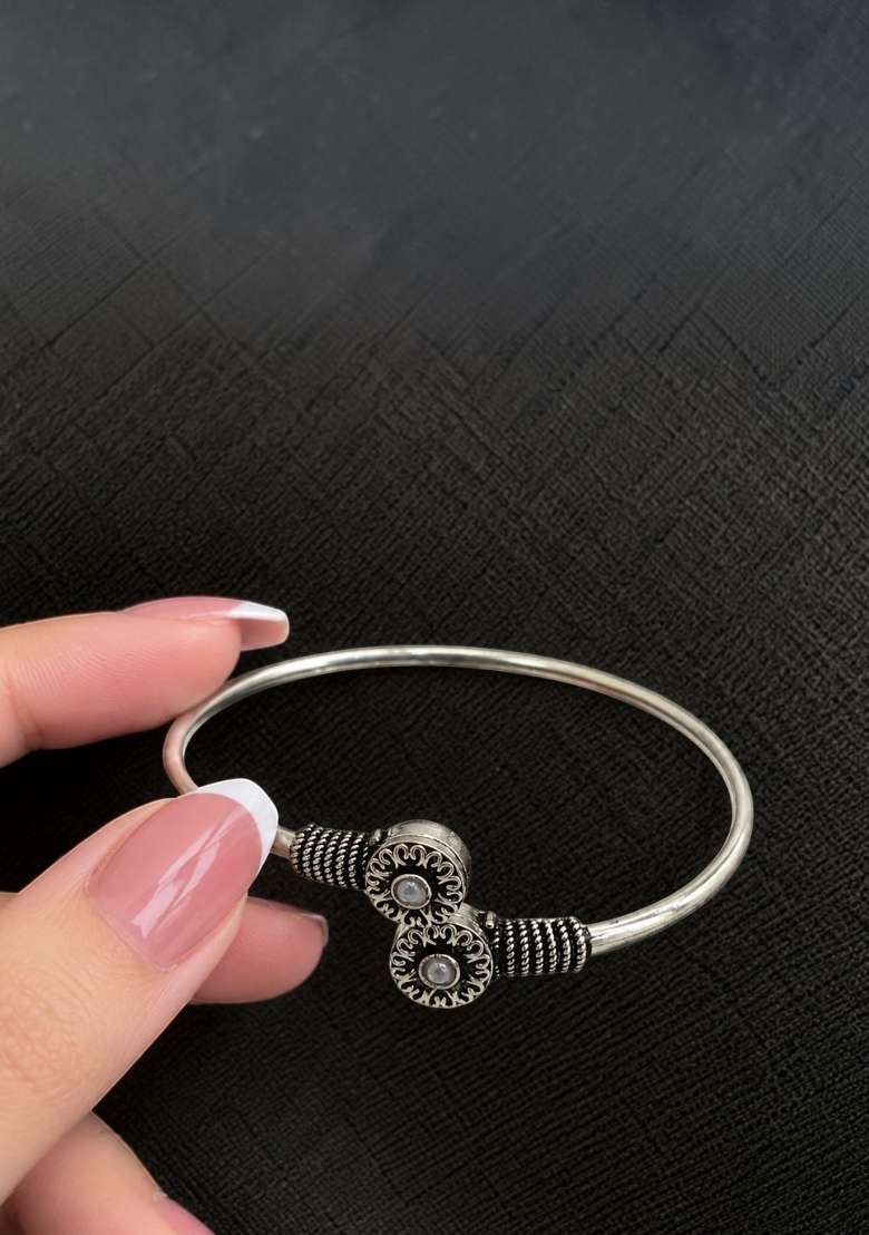 Silver Artificial Stones German Silver Bracelet - Indya