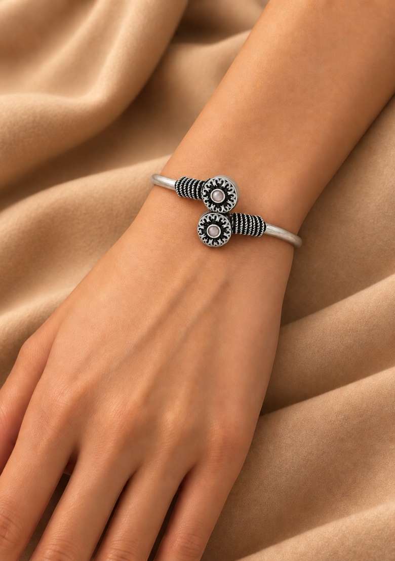 Silver Artificial Stones German Silver Bracelet - Indya