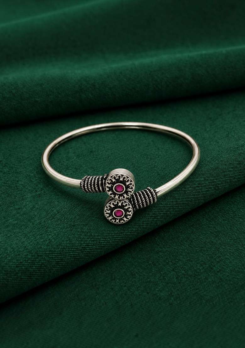 Silver Artificial Stones German Silver Bracelet - Indya