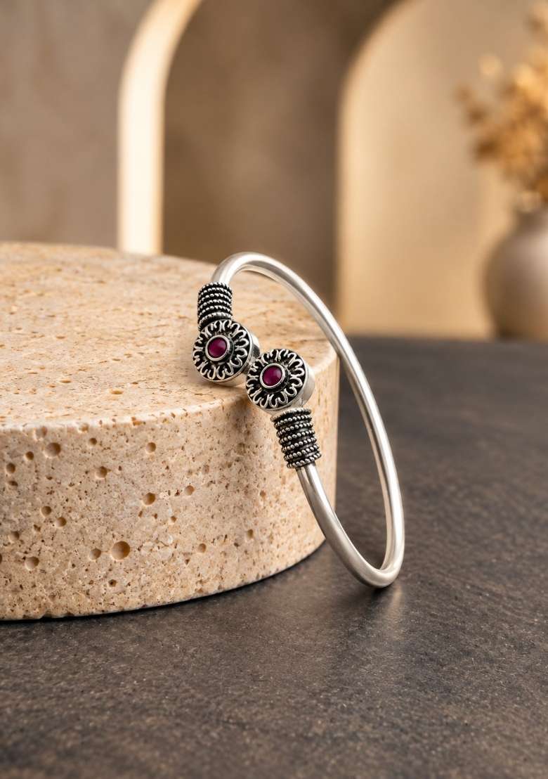 Silver Artificial Stones German Silver Bracelet - Indya