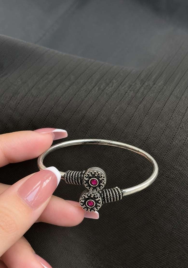 Silver Artificial Stones German Silver Bracelet - Indya
