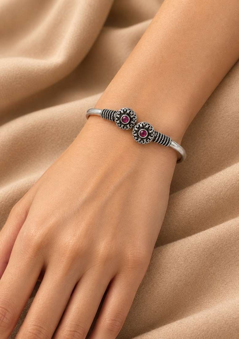 Silver Artificial Stones German Silver Bracelet - Indya