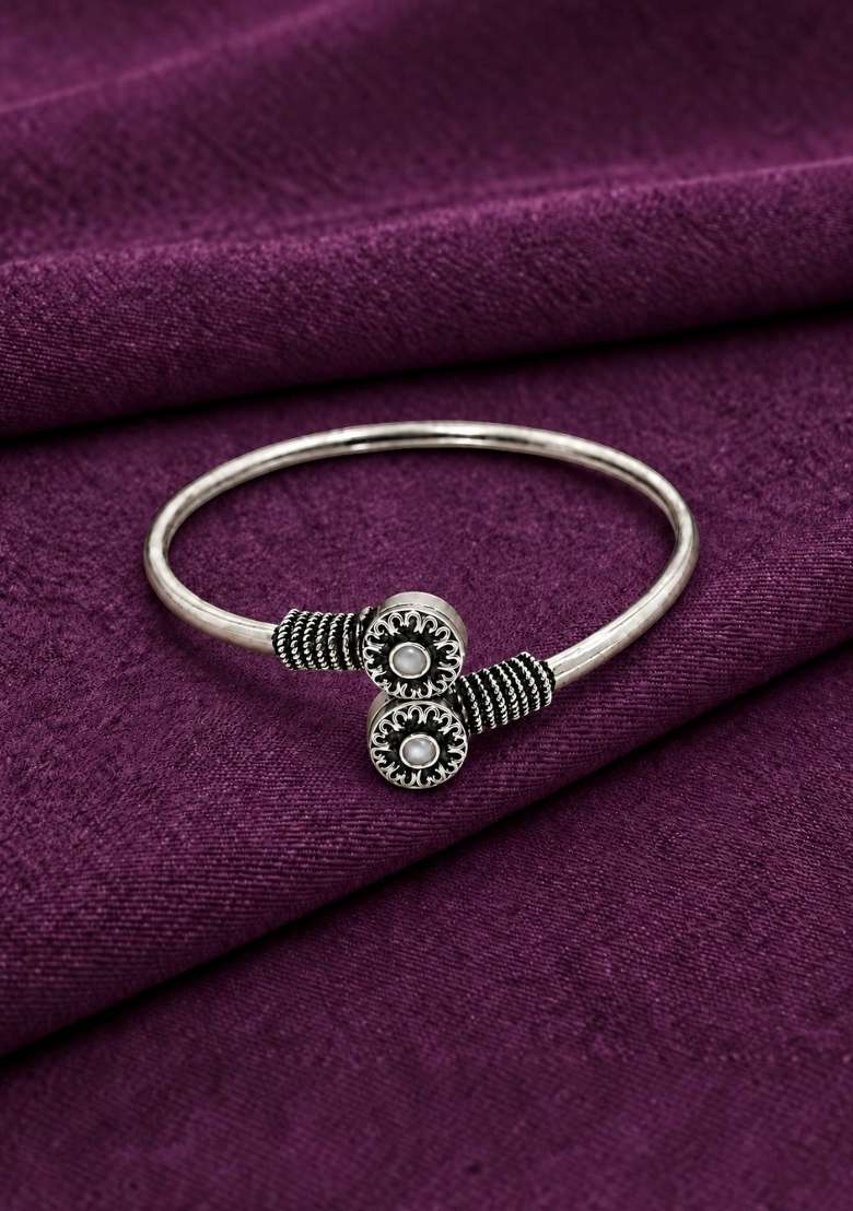 Silver Artificial Stones German Silver Bracelet - Indya