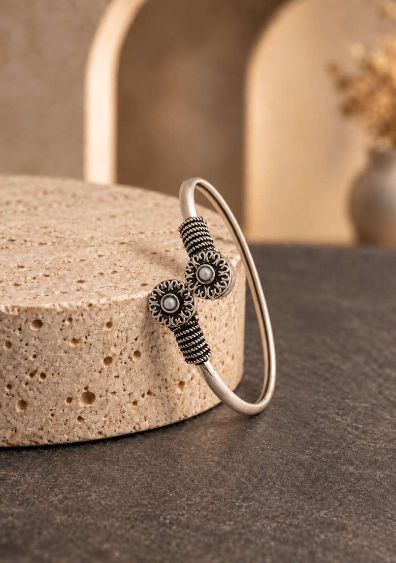 Silver Artificial Stones German Silver Bracelet - Indya