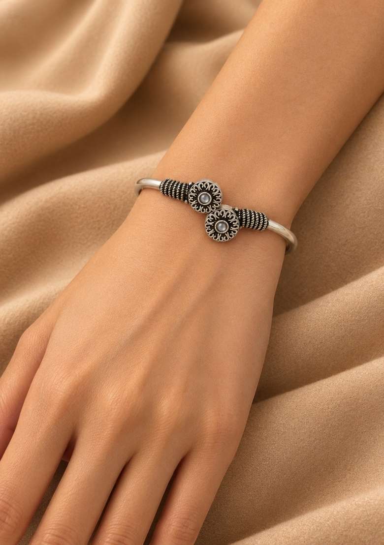 Silver Artificial Stones German Silver Bracelet - Indya