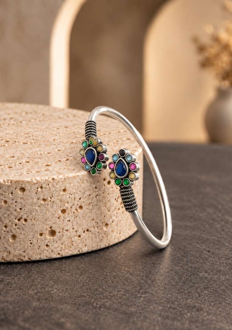 Silver Artificial Stones German Silver Bracelet - Indya