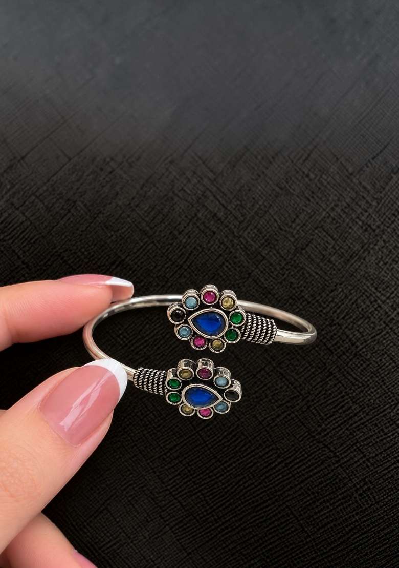 Silver Artificial Stones German Silver Bracelet - Indya