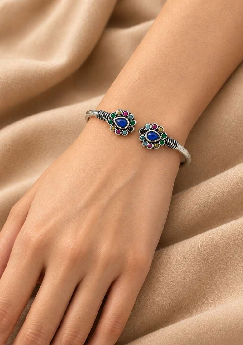 Silver Artificial Stones German Silver Bracelet - Indya