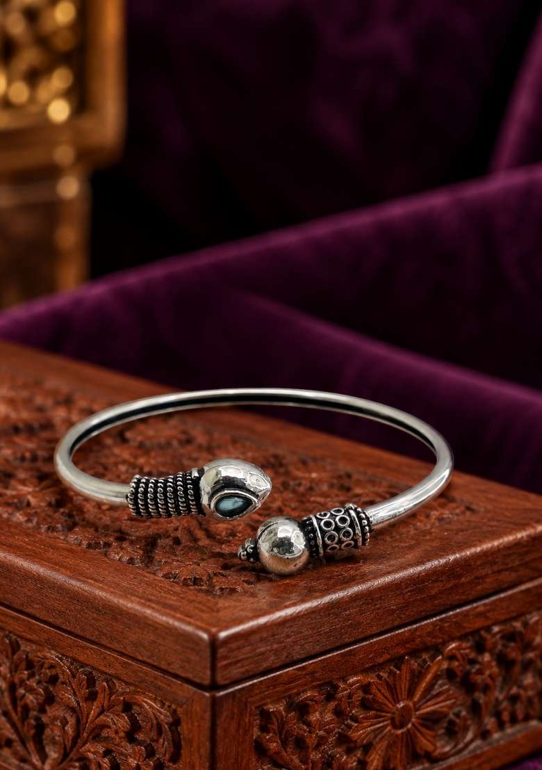 Silver Artificial Stones German Silver Bracelet - Indya