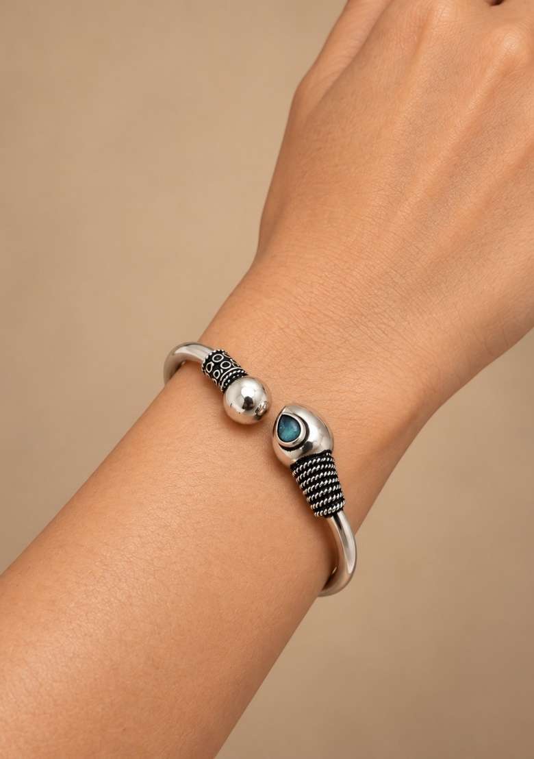 Silver Artificial Stones German Silver Bracelet - Indya