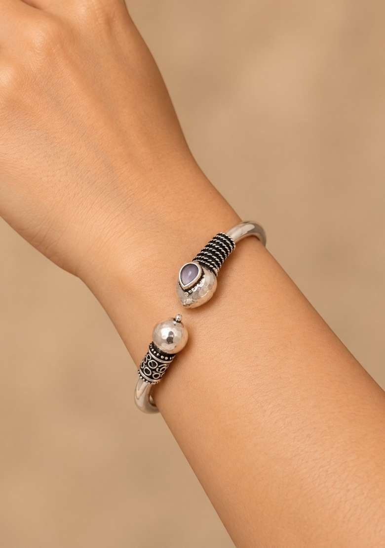Silver Artificial Stones German Silver Bracelet - Indya