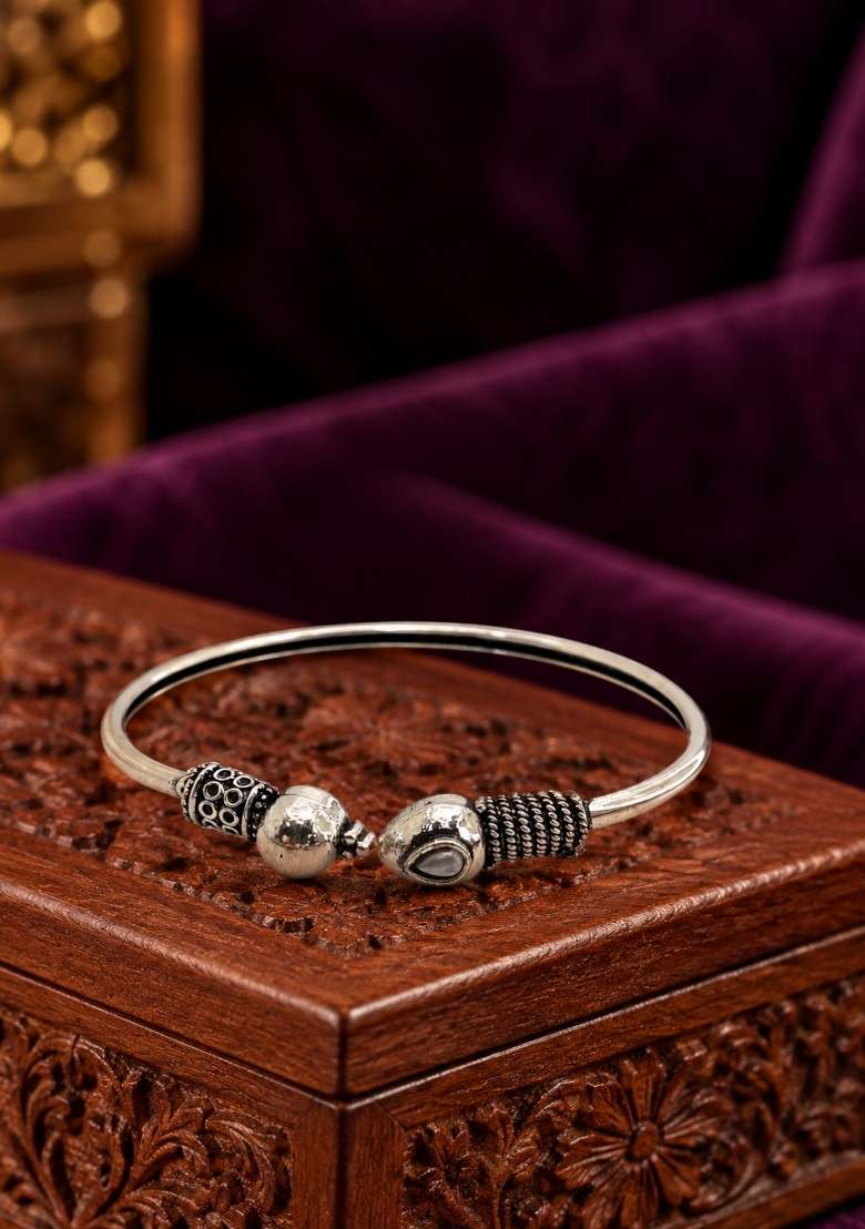 Silver Artificial Stones German Silver Bracelet - Indya