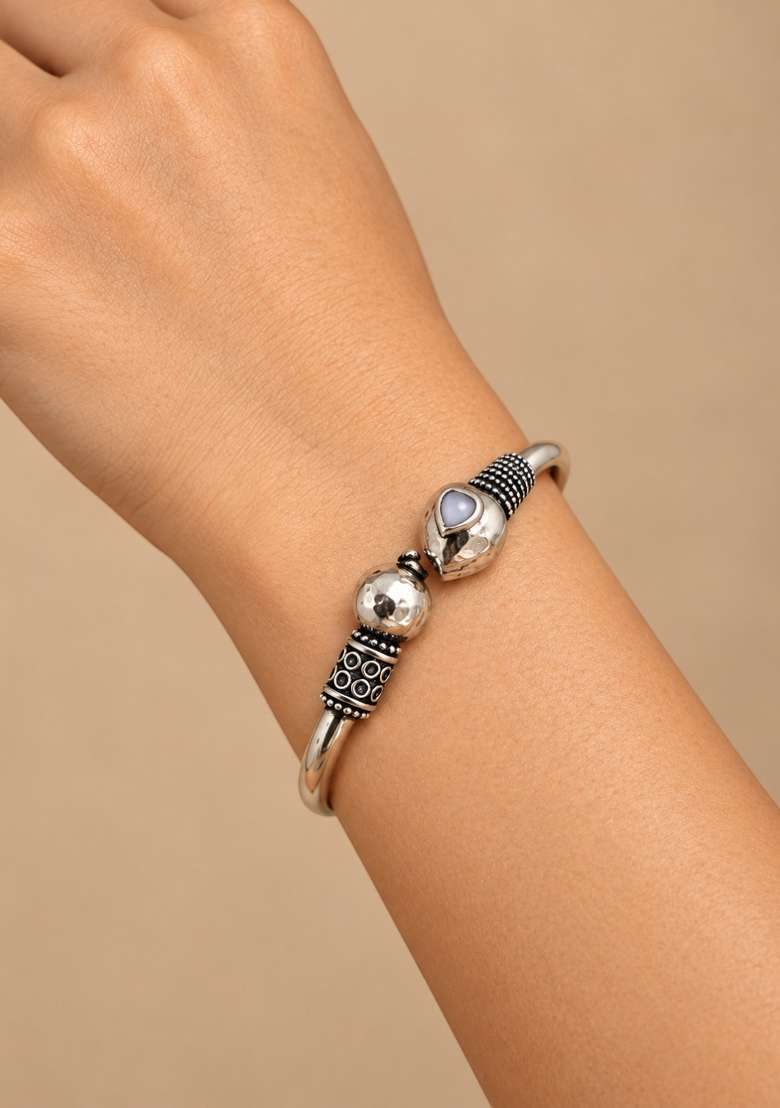 Silver Artificial Stones German Silver Bracelet - Indya