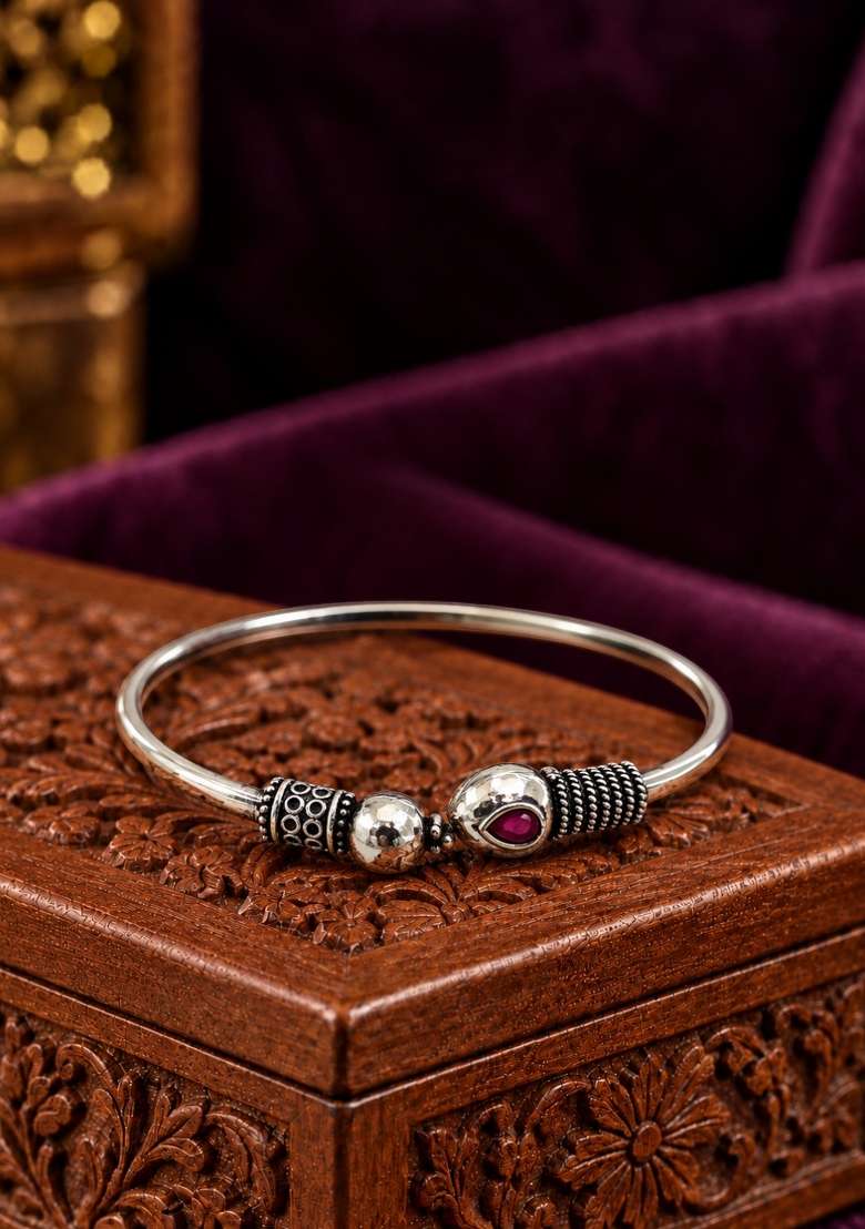 Silver Artificial Stones German Silver Bracelet - Indya