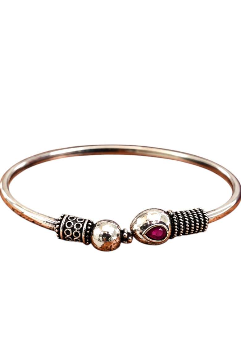 Silver Artificial Stones German Silver Bracelet - Indya