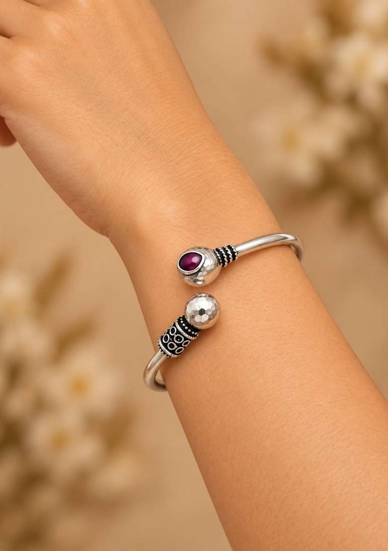 Silver Artificial Stones German Silver Bracelet - Indya