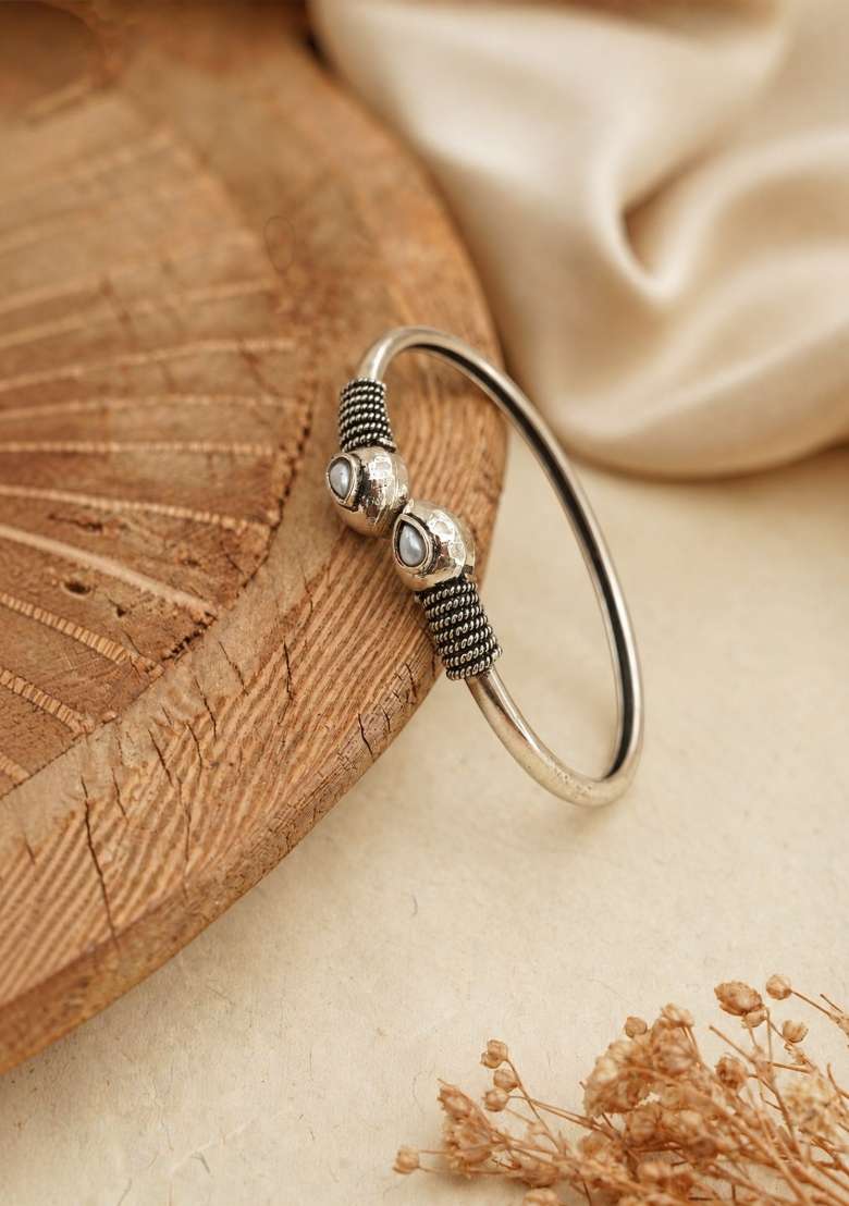 Silver Artificial Stones German Silver Bracelet - Indya