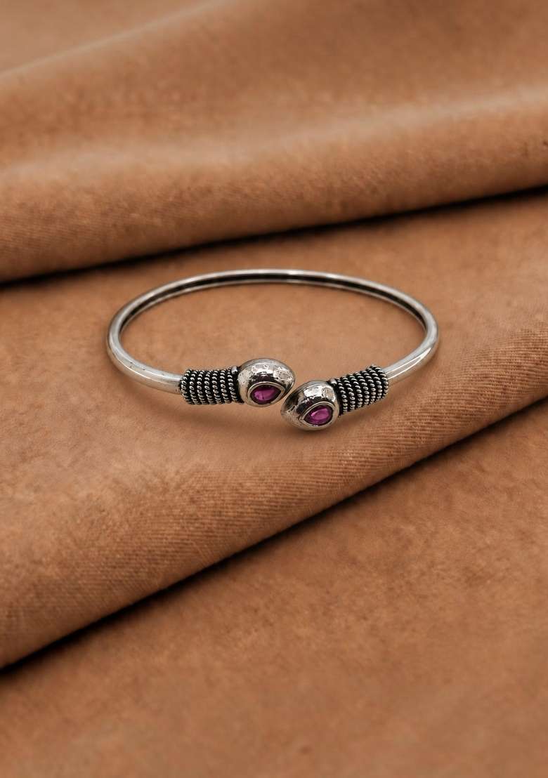 Silver Artificial Stones German Silver Bracelet - Indya