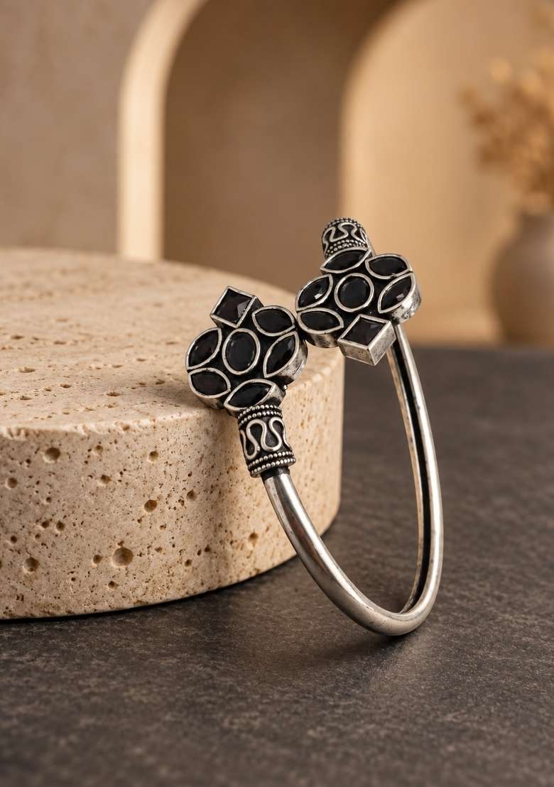 Silver Artificial Stones German Silver Bracelet - Indya