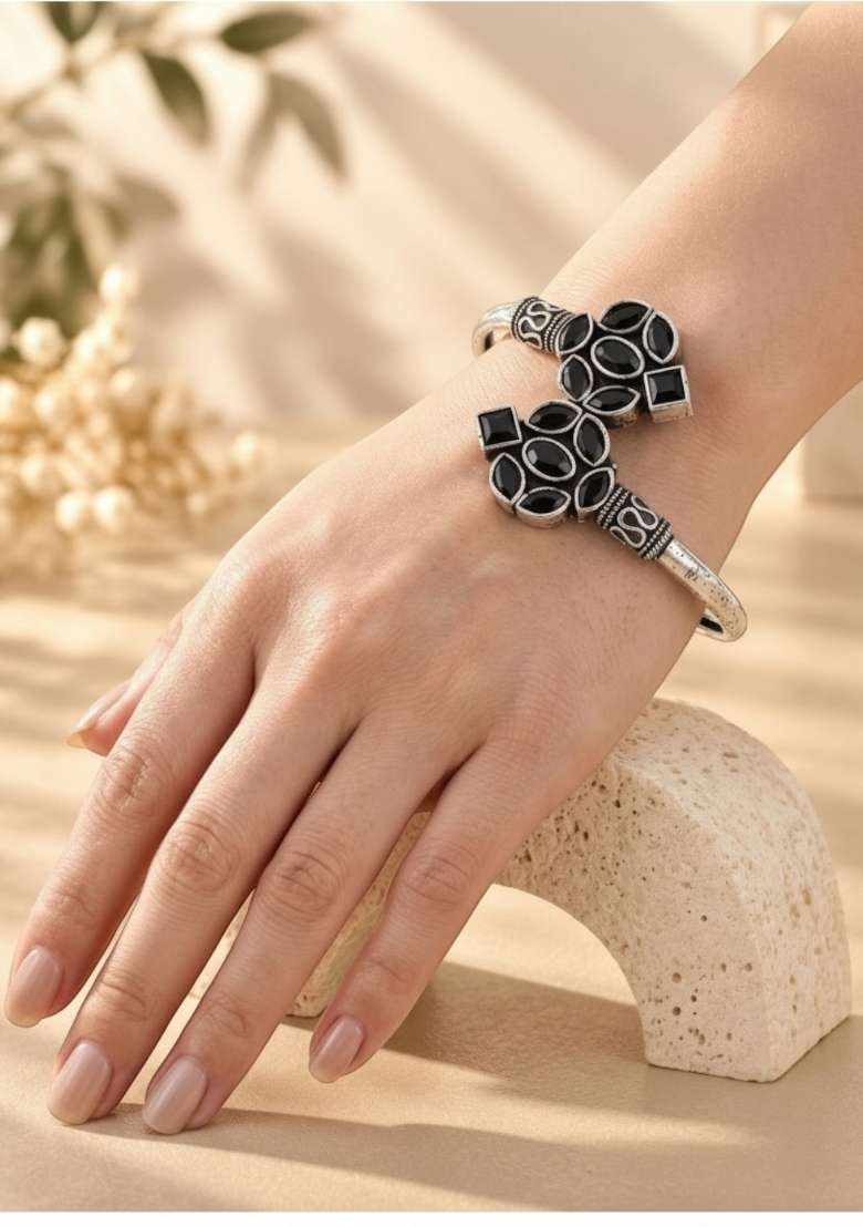 Silver Artificial Stones German Silver Bracelet - Indya