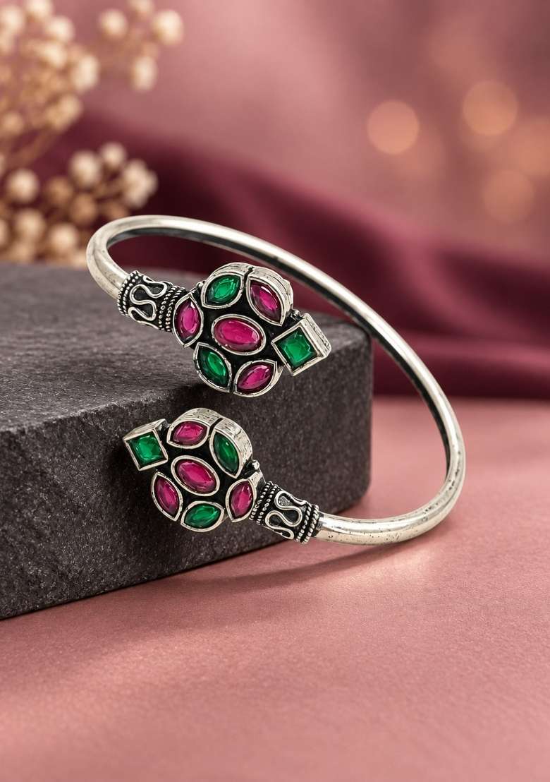 Silver Artificial Stones German Silver Bracelet - Indya