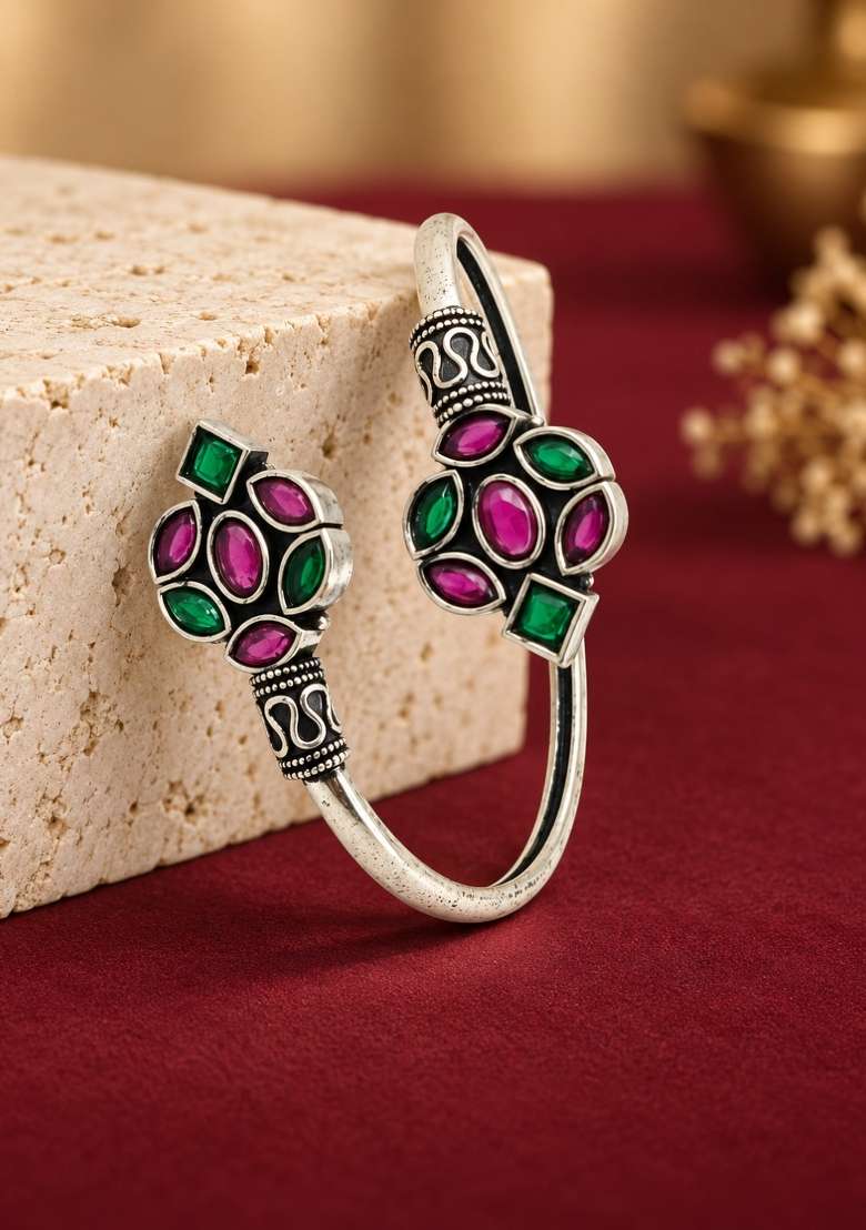 Silver Artificial Stones German Silver Bracelet - Indya