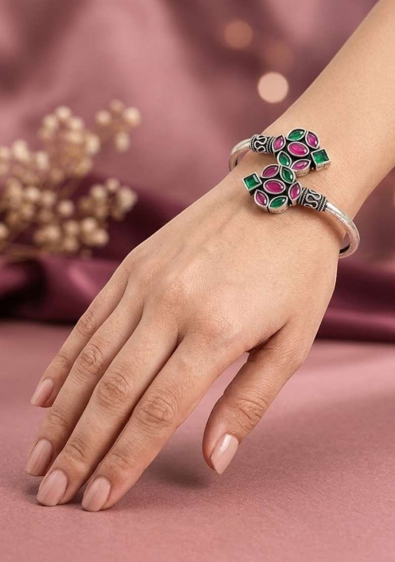 Silver Artificial Stones German Silver Bracelet - Indya