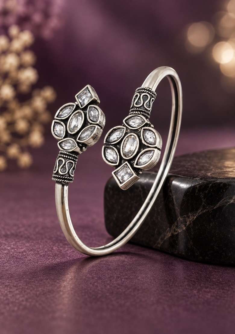 Silver Artificial Stones German Silver Bracelet - Indya