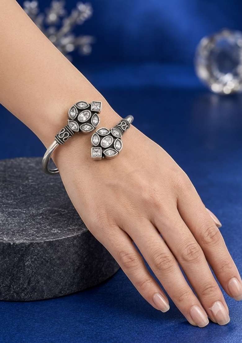Silver Artificial Stones German Silver Bracelet - Indya