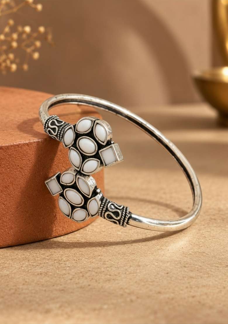 Silver Artificial Stones German Silver Bracelet - Indya