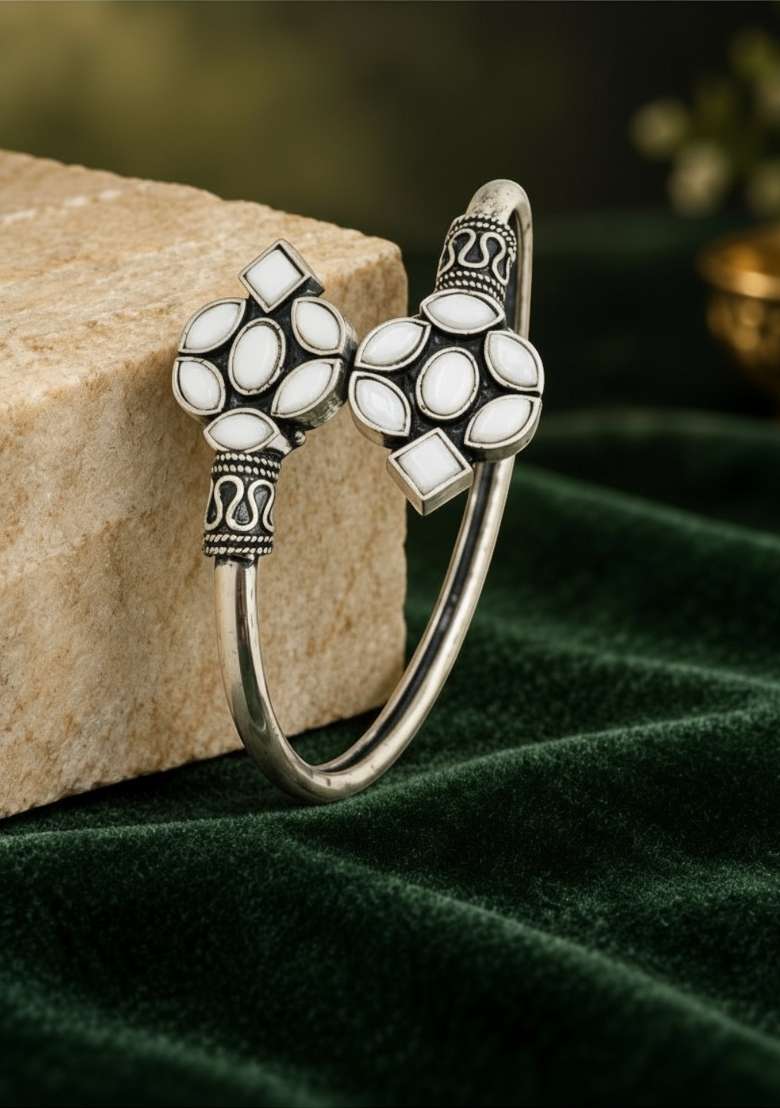 Silver Artificial Stones German Silver Bracelet - Indya